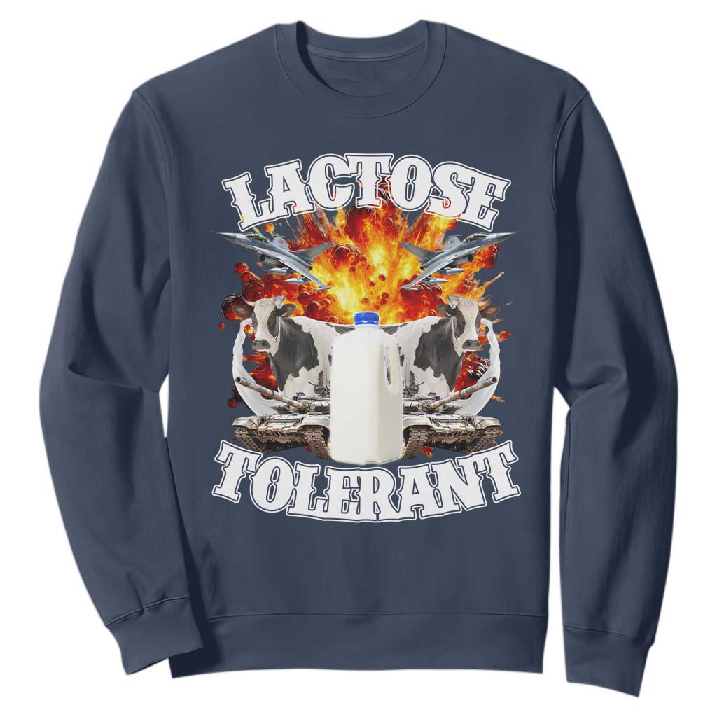 Funny Lactose Tolerant Sweatshirt Retro Pro-Dairy Ironic Cringe Meme TS02 Navy Print Your Wear
