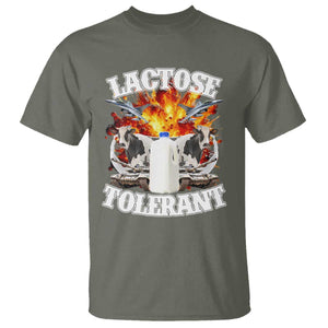 Funny Lactose Tolerant T Shirt Retro Pro-Dairy Ironic Cringe Meme TS02 Military Green Print Your Wear