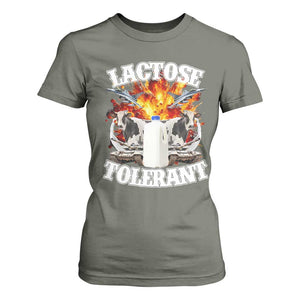 Funny Lactose Tolerant T Shirt For Women Retro Pro-Dairy Ironic Cringe Meme TS02 Military Green Print Your Wear