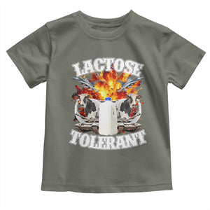 Funny Lactose Tolerant Toddler T Shirt Retro Pro-Dairy Ironic Cringe Meme TS02 Military Green Print Your Wear