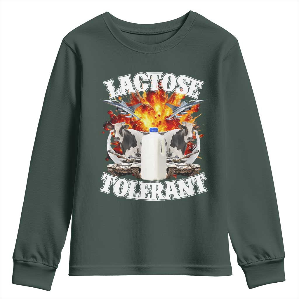 Funny Lactose Tolerant Youth Sweatshirt Retro Pro-Dairy Ironic Cringe Meme TS02 Dark Forest Green Print Your Wear
