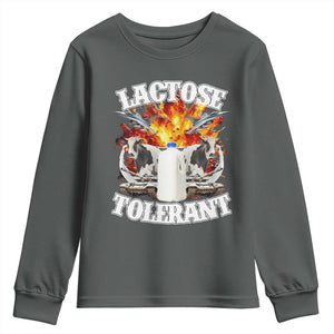 Funny Lactose Tolerant Youth Sweatshirt Retro Pro-Dairy Ironic Cringe Meme TS02 Dark Heather Print Your Wear
