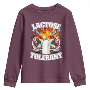 Funny Lactose Tolerant Youth Sweatshirt Retro Pro-Dairy Ironic Cringe Meme TS02 Maroon Print Your Wear