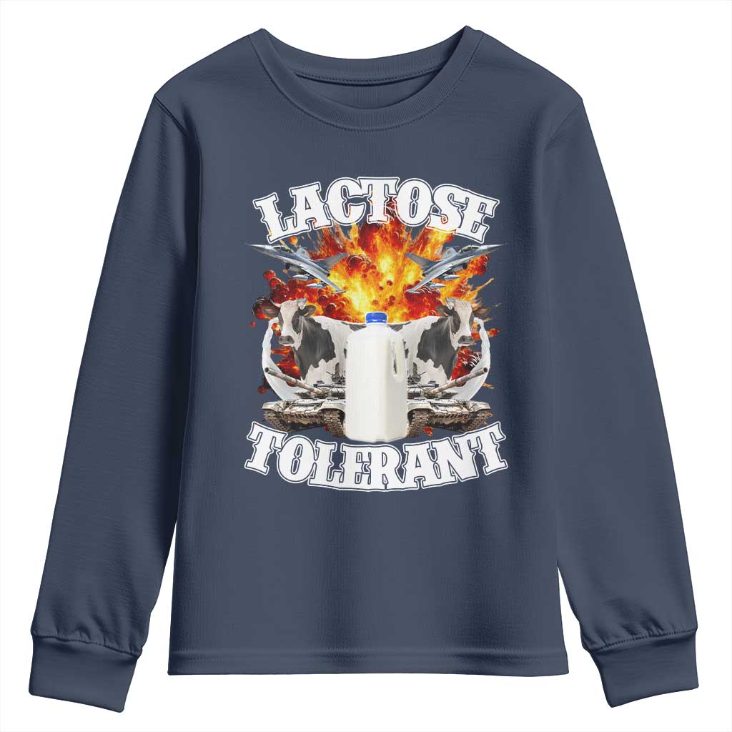 Funny Lactose Tolerant Youth Sweatshirt Retro Pro-Dairy Ironic Cringe Meme TS02 Navy Print Your Wear
