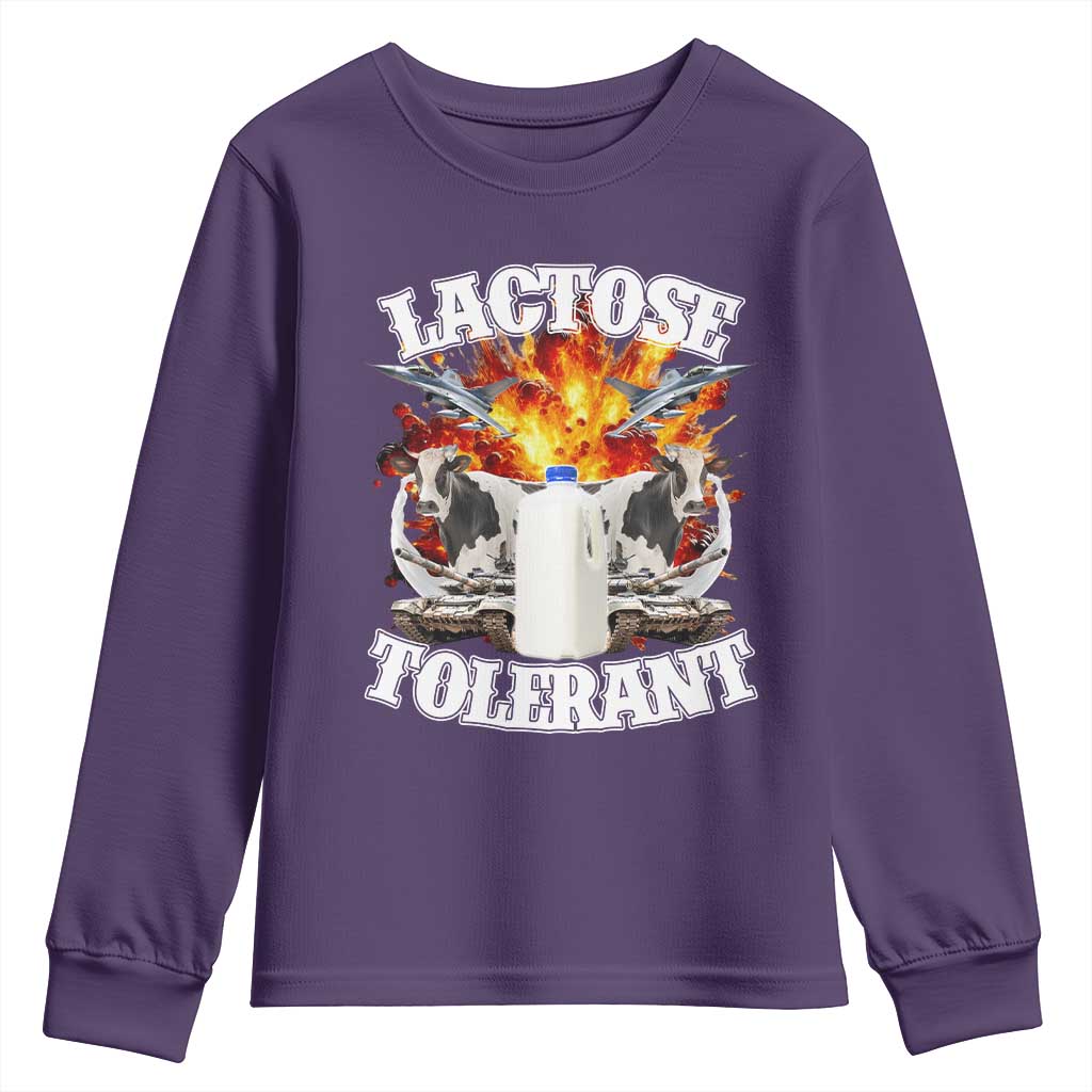 Funny Lactose Tolerant Youth Sweatshirt Retro Pro-Dairy Ironic Cringe Meme TS02 Purple Print Your Wear