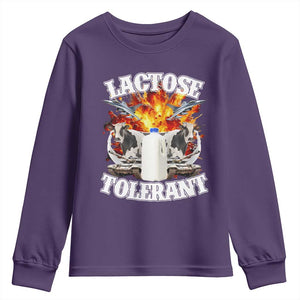 Funny Lactose Tolerant Youth Sweatshirt Retro Pro-Dairy Ironic Cringe Meme TS02 Purple Print Your Wear