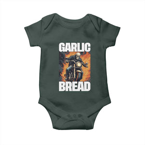 Skeleton Meme Baby Onesie Garlic Bread Flaming Biker On Fire Funny Edgy Hard Cringe TS02 Dark Forest Green Print Your Wear