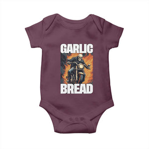 Skeleton Meme Baby Onesie Garlic Bread Flaming Biker On Fire Funny Edgy Hard Cringe TS02 Maroon Print Your Wear