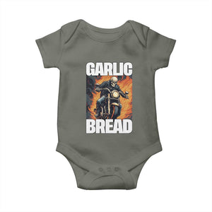 Skeleton Meme Baby Onesie Garlic Bread Flaming Biker On Fire Funny Edgy Hard Cringe TS02 Military Green Print Your Wear