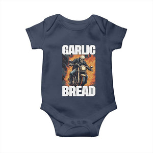 Skeleton Meme Baby Onesie Garlic Bread Flaming Biker On Fire Funny Edgy Hard Cringe TS02 Navy Print Your Wear