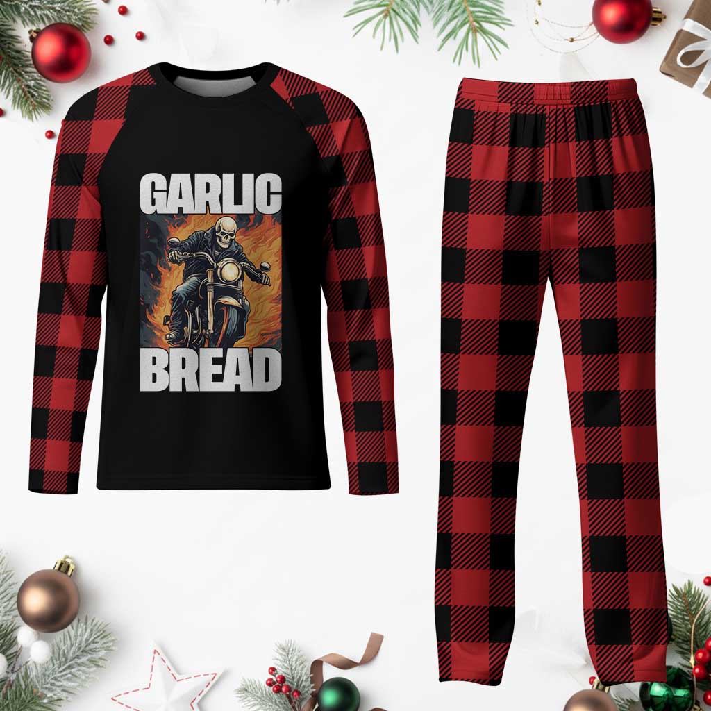 Skeleton Meme Plaid Pajama Set Garlic Bread Flaming Biker On Fire Funny Edgy Hard Cringe TS02 Buffalo Plaid Print Your Wear