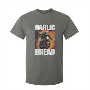 Skeleton Meme T Shirt For Kid Garlic Bread Flaming Biker On Fire Funny Edgy Hard Cringe TS02 Military Green Print Your Wear