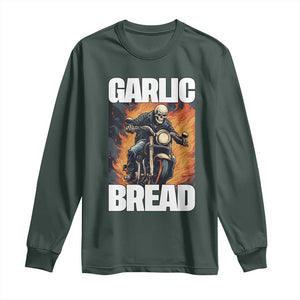 Skeleton Meme Long Sleeve Shirt Garlic Bread Flaming Biker On Fire Funny Edgy Hard Cringe TS02 Dark Forest Green Print Your Wear