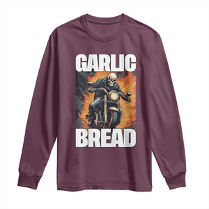 Skeleton Meme Long Sleeve Shirt Garlic Bread Flaming Biker On Fire Funny Edgy Hard Cringe TS02 Maroon Print Your Wear