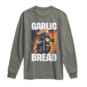 Skeleton Meme Long Sleeve Shirt Garlic Bread Flaming Biker On Fire Funny Edgy Hard Cringe TS02 Military Green Print Your Wear