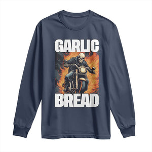 Skeleton Meme Long Sleeve Shirt Garlic Bread Flaming Biker On Fire Funny Edgy Hard Cringe TS02 Navy Print Your Wear