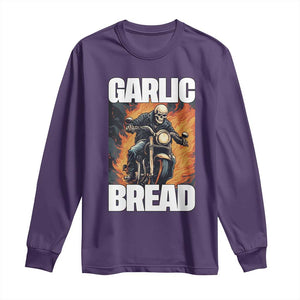 Skeleton Meme Long Sleeve Shirt Garlic Bread Flaming Biker On Fire Funny Edgy Hard Cringe TS02 Purple Print Your Wear