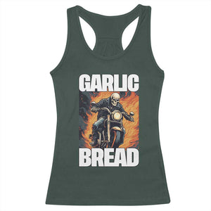 Skeleton Meme Racerback Tank Top Garlic Bread Flaming Biker On Fire Funny Edgy Hard Cringe TS02 Dark Forest Green Print Your Wear