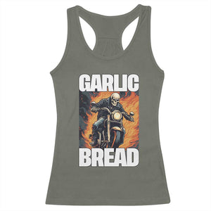 Skeleton Meme Racerback Tank Top Garlic Bread Flaming Biker On Fire Funny Edgy Hard Cringe TS02 Military Green Print Your Wear