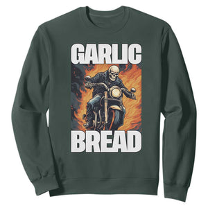 Skeleton Meme Sweatshirt Garlic Bread Flaming Biker On Fire Funny Edgy Hard Cringe TS02 Dark Forest Green Print Your Wear