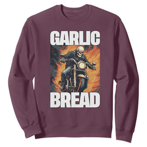 Skeleton Meme Sweatshirt Garlic Bread Flaming Biker On Fire Funny Edgy Hard Cringe TS02 Maroon Print Your Wear