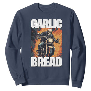 Skeleton Meme Sweatshirt Garlic Bread Flaming Biker On Fire Funny Edgy Hard Cringe TS02 Navy Print Your Wear