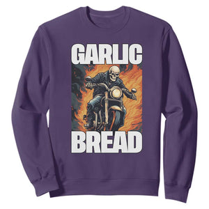 Skeleton Meme Sweatshirt Garlic Bread Flaming Biker On Fire Funny Edgy Hard Cringe TS02 Purple Print Your Wear