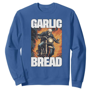 Skeleton Meme Sweatshirt Garlic Bread Flaming Biker On Fire Funny Edgy Hard Cringe TS02 Royal Blue Print Your Wear