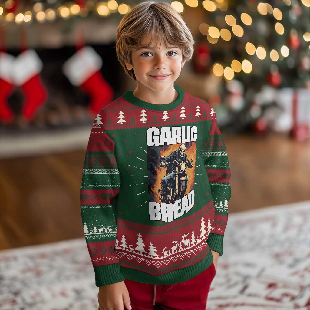 Skeleton Meme Knit Sweatshirt Garlic Bread Flaming Biker On Fire Funny Edgy Hard Cringe TS02 Christmas Print Your Wear