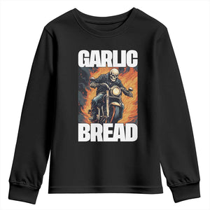 Skeleton Meme Youth Sweatshirt Garlic Bread Flaming Biker On Fire Funny Edgy Hard Cringe TS02 Black Print Your Wear