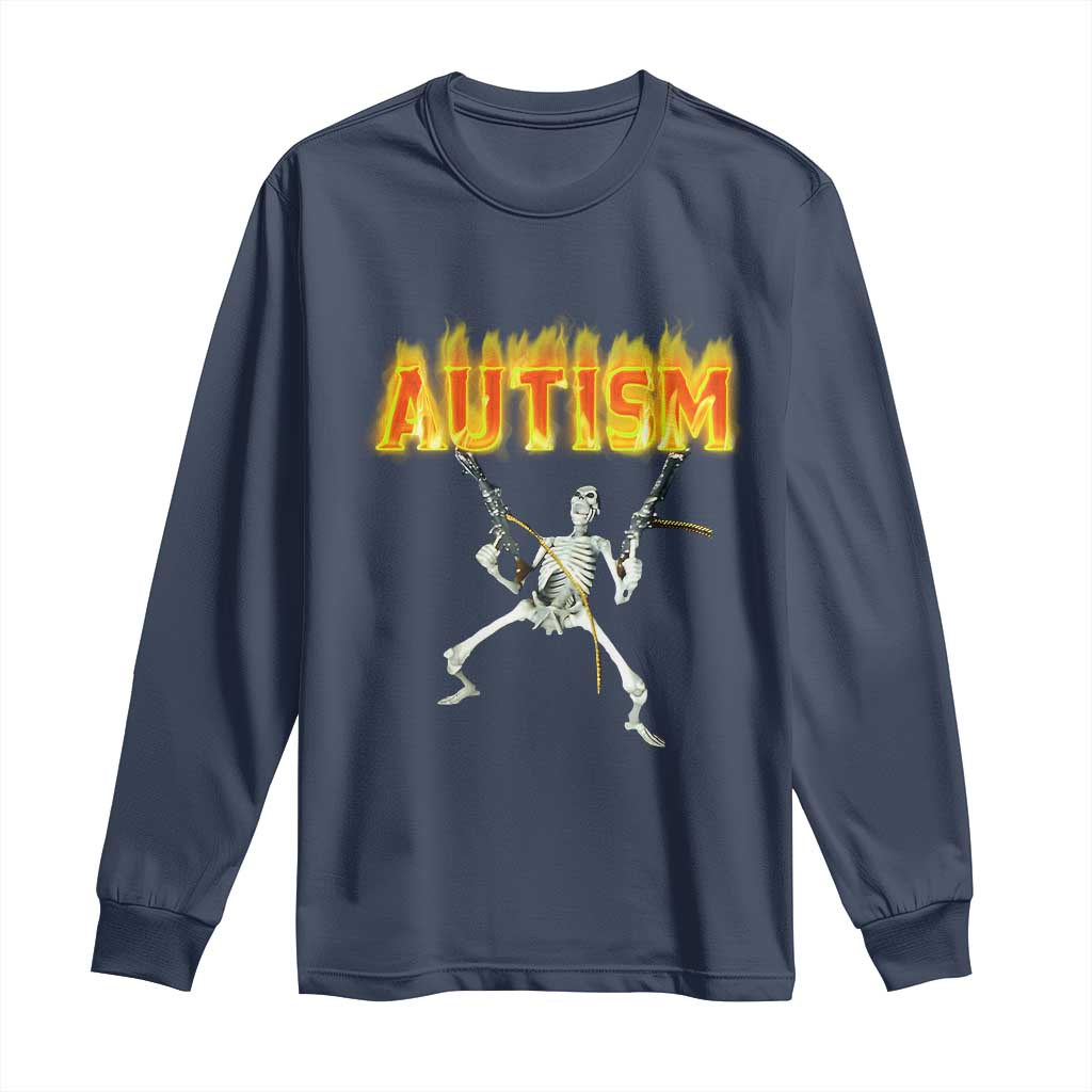 Autism Skeleton Long Sleeve Shirt Funny Oddly Specific Dank Meme TS02 Navy Print Your Wear