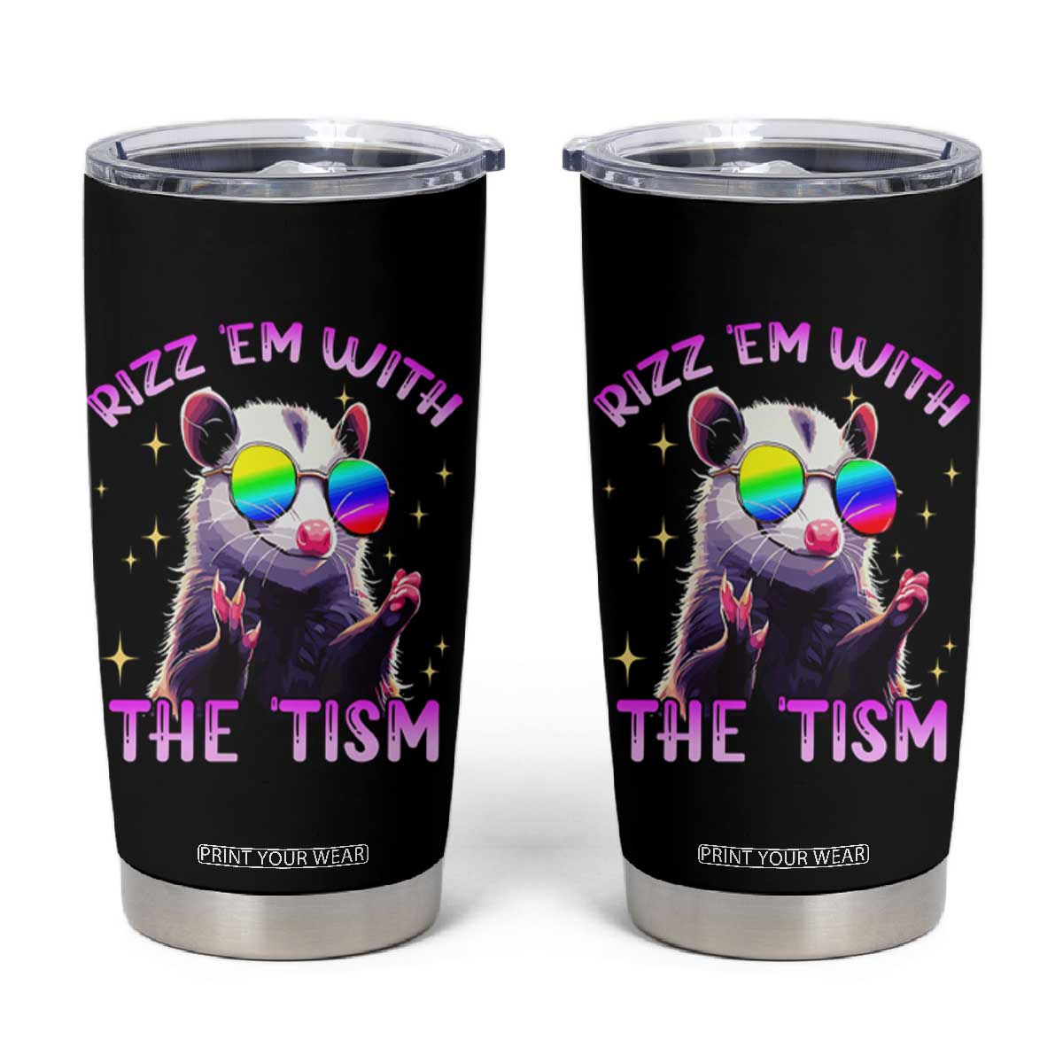 Funny Autism Opossum Tumbler Cup Rizz Em With The Tism Meme Autistic TS02 Black Print Your Wear
