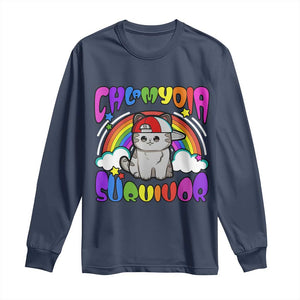 Chlamydia Survivor Cat Meme Long Sleeve Shirt Funny Y2K Inappropriate Humor TS02 Navy Print Your Wear