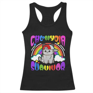 Chlamydia Survivor Cat Meme Racerback Tank Top Funny Y2K Inappropriate Humor TS02 Black Print Your Wear