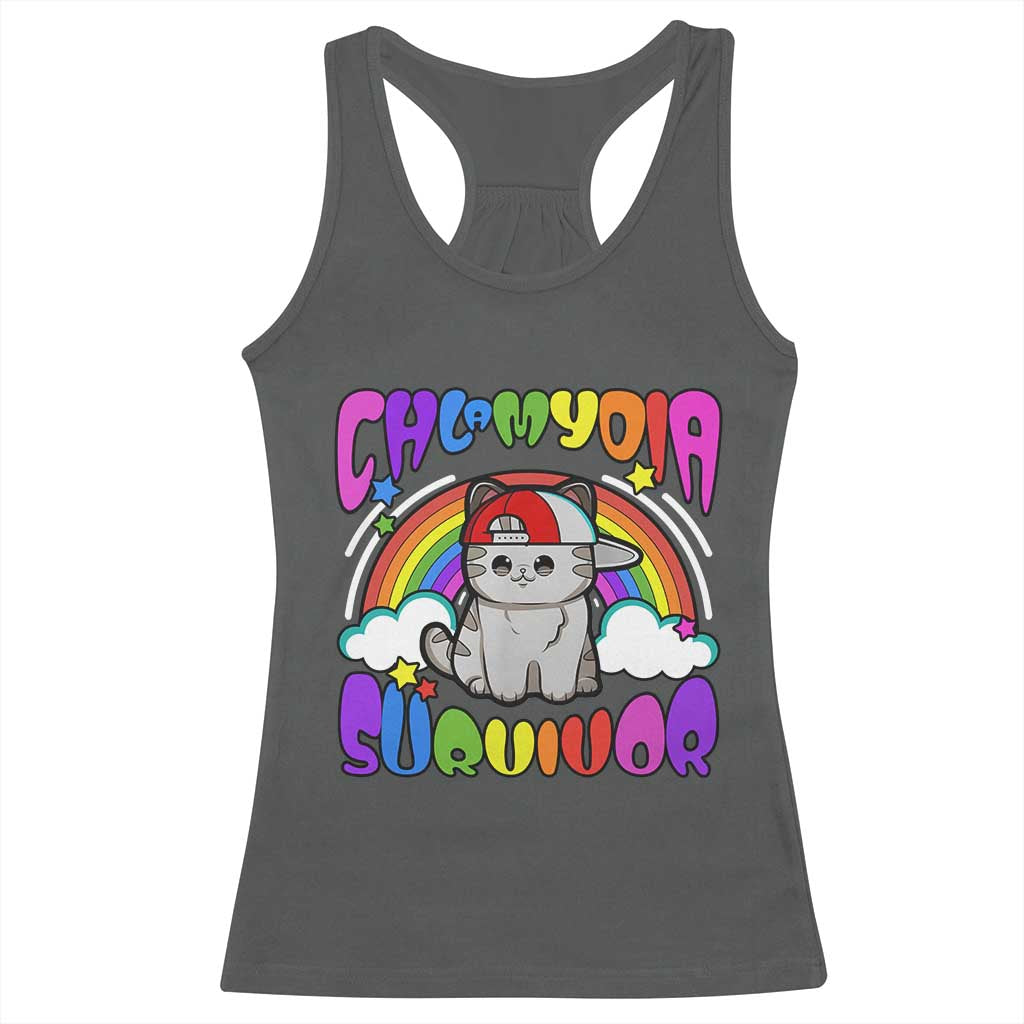 Chlamydia Survivor Cat Meme Racerback Tank Top Funny Y2K Inappropriate Humor TS02 Dark Heather Print Your Wear