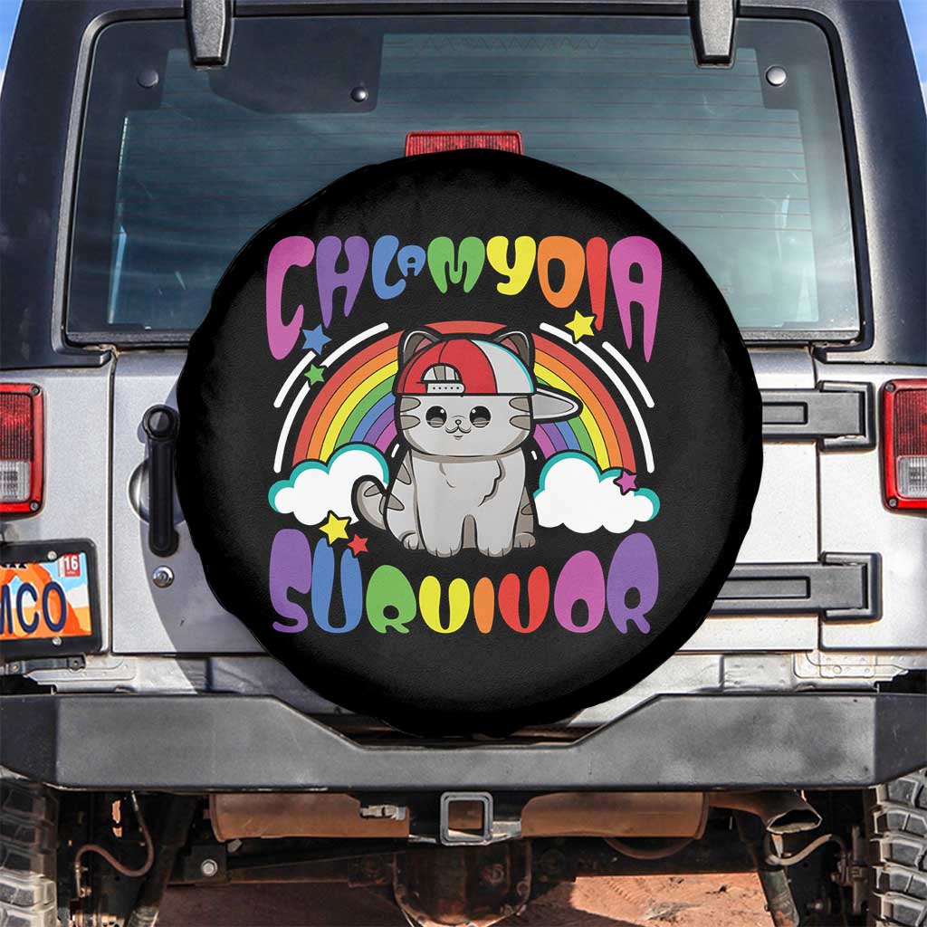 Chlamydia Survivor Cat Meme Spare Tire Cover Funny Y2K Inappropriate Humor TS02 No hole Black Print Your Wear