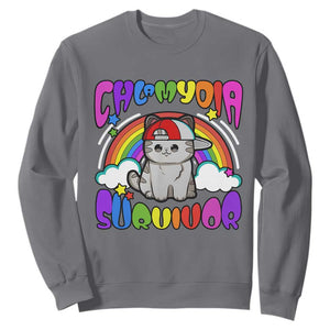 Chlamydia Survivor Cat Meme Sweatshirt Funny Y2K Inappropriate Humor TS02 Charcoal Print Your Wear