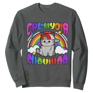 Chlamydia Survivor Cat Meme Sweatshirt Funny Y2K Inappropriate Humor TS02 Dark Heather Print Your Wear