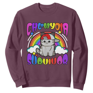 Chlamydia Survivor Cat Meme Sweatshirt Funny Y2K Inappropriate Humor TS02 Maroon Print Your Wear