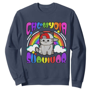 Chlamydia Survivor Cat Meme Sweatshirt Funny Y2K Inappropriate Humor TS02 Navy Print Your Wear