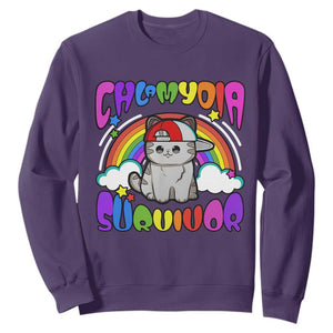 Chlamydia Survivor Cat Meme Sweatshirt Funny Y2K Inappropriate Humor TS02 Purple Print Your Wear