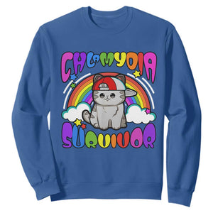 Chlamydia Survivor Cat Meme Sweatshirt Funny Y2K Inappropriate Humor TS02 Royal Blue Print Your Wear