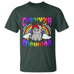 Chlamydia Survivor Cat Meme T Shirt Funny Y2K Inappropriate Humor TS02 Dark Forest Green Print Your Wear