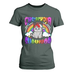 Chlamydia Survivor Cat Meme T Shirt For Women Funny Y2K Inappropriate Humor TS02 Dark Forest Green Print Your Wear