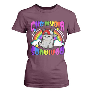 Chlamydia Survivor Cat Meme T Shirt For Women Funny Y2K Inappropriate Humor TS02 Maroon Print Your Wear