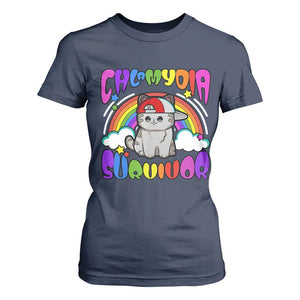 Chlamydia Survivor Cat Meme T Shirt For Women Funny Y2K Inappropriate Humor TS02 Navy Print Your Wear