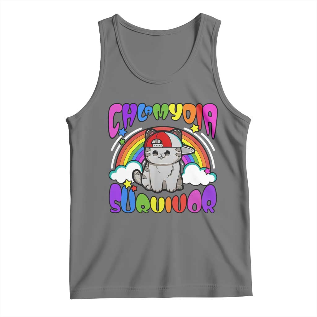 Chlamydia Survivor Cat Meme Tank Top Funny Y2K Inappropriate Humor TS02 Black Heather Print Your Wear