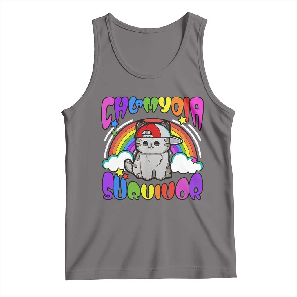 Chlamydia Survivor Cat Meme Tank Top Funny Y2K Inappropriate Humor TS02 Deep Heather Print Your Wear