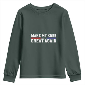 Funny Broken Knee Surgery Youth Sweatshirt Make My Knee Great Again Recovery TS02 Dark Forest Green Print Your Wear