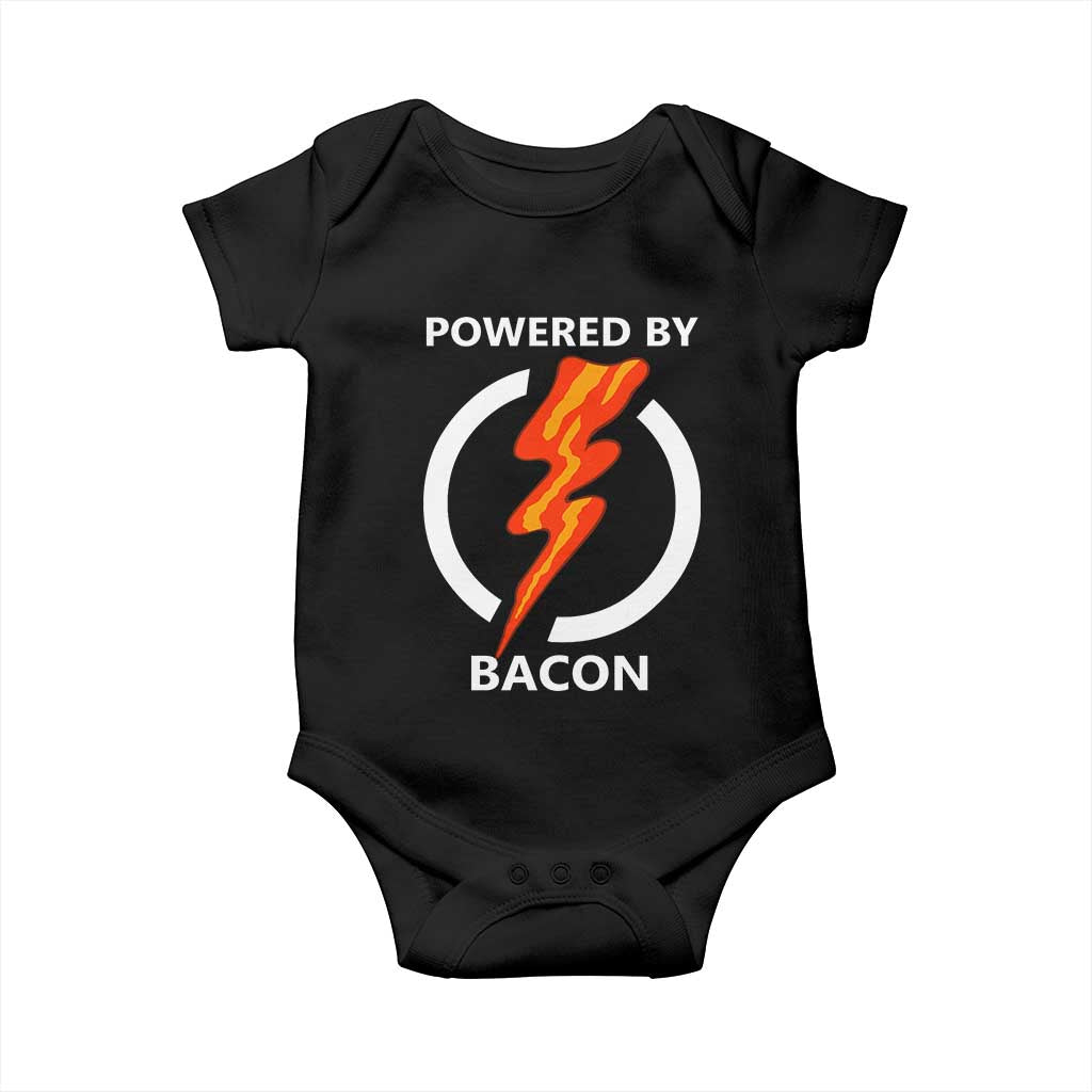 Funny Bacon Lover Baby Onesie Powered By Bacon Cured Pork Master TS02 Black Print Your Wear
